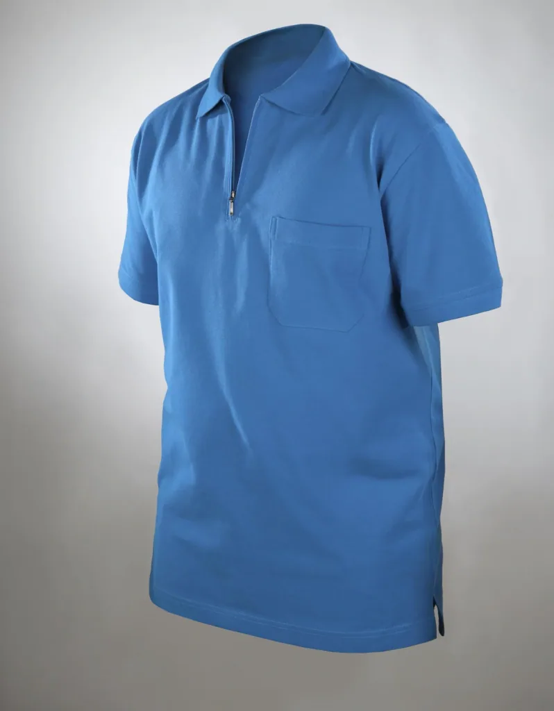 Polo shirt with zip, azure blue, size XXL