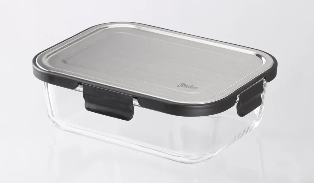 Glass storage containers, stainless steel click, 2-piece, 1500 ml
