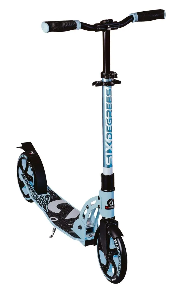 Aluminum scooter with folding mechanism, stand, 205 mm, ABEC 7, height adjustable, pastel blue