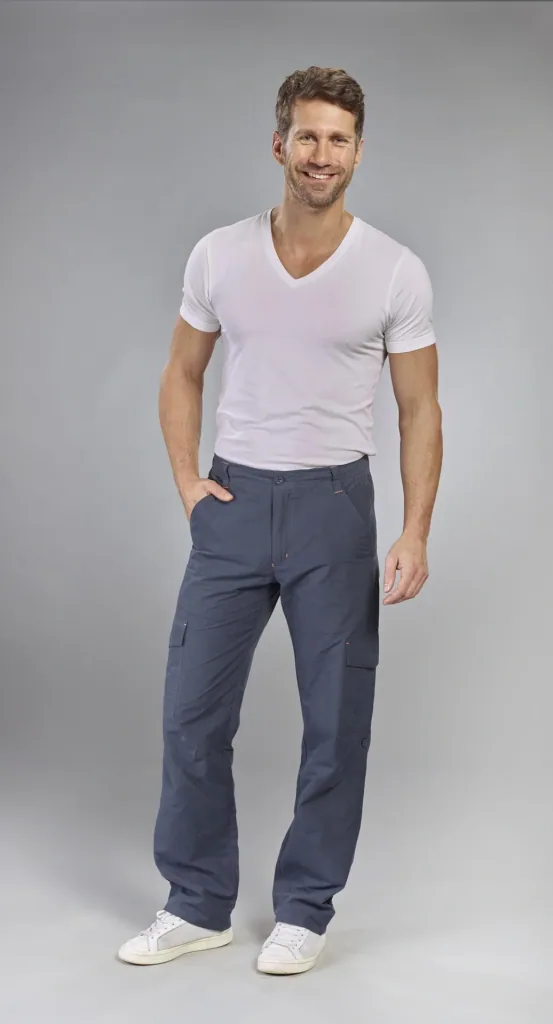 Trekking trousers with elastic waistband, color blue/grey, size 50