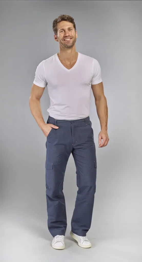 Trekking trousers with elastic waistband, color blue/grey, size 50
