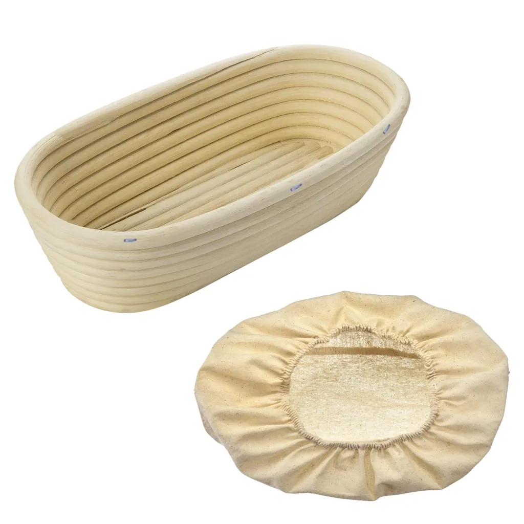 Set of wicker fermentation baskets with cotton cover, oval