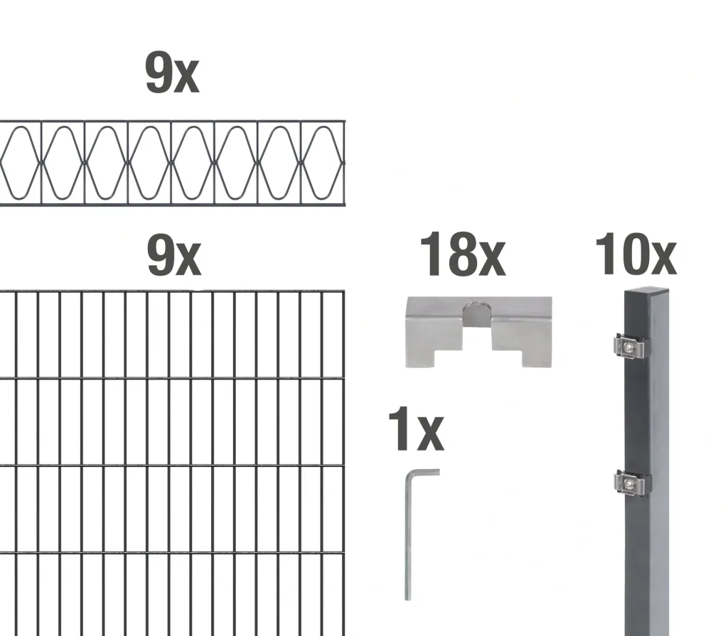 Double rod mesh fence sets anthracite with decorative element "Elegance", length: 18 m, height: 140 cm