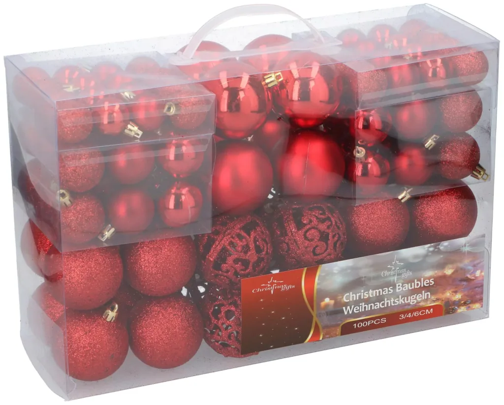 Christmas balls, red, 100 pieces