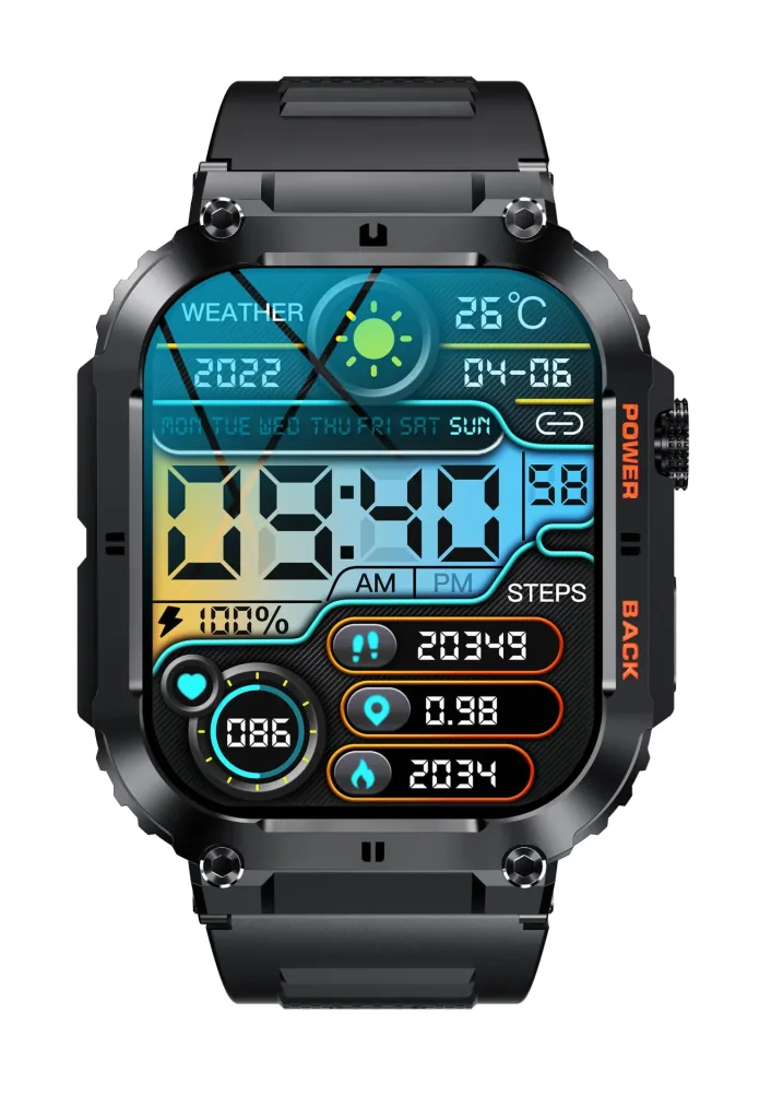 Bluetooth Smartwatch with heart rate, blood pressure and blood oxygen measurement, black