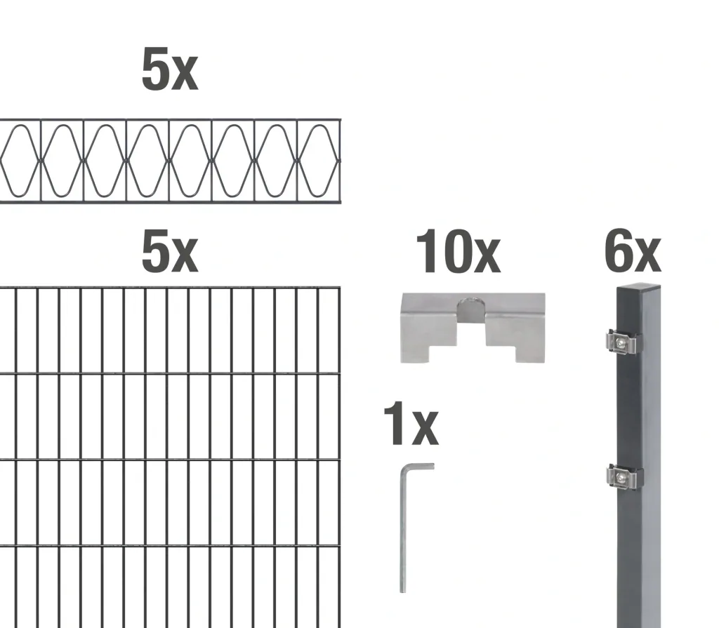 Double rod mesh fence sets anthracite with decorative element "Elegance", length: 10 m, height: 140 cm