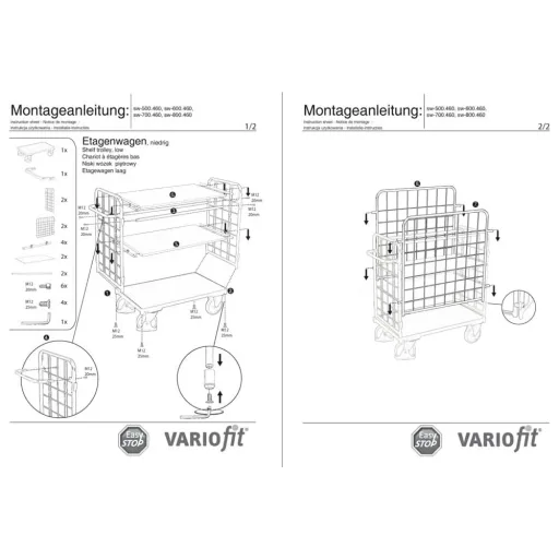 Pakiet wózka czterokołowego z 3 półkami typ S + EasySTOP