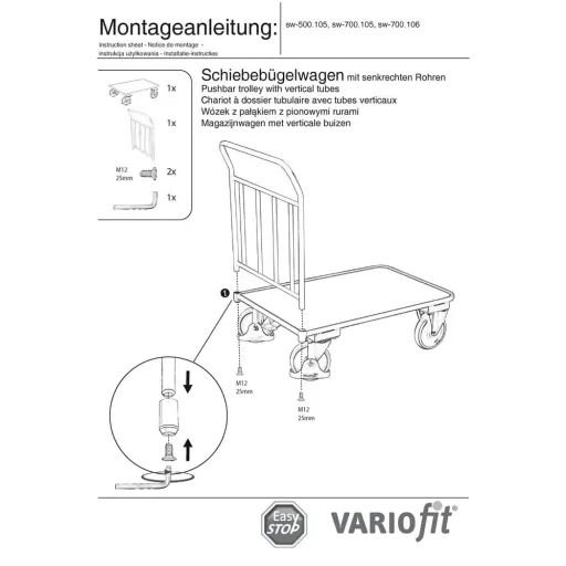 Wózek Transportowy 400 kg z Pałąkiem i Hamulcem EasySTOP