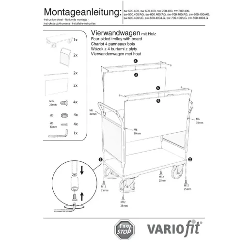Wózek czterostronny 500 kg Typ XL + EasySTOP