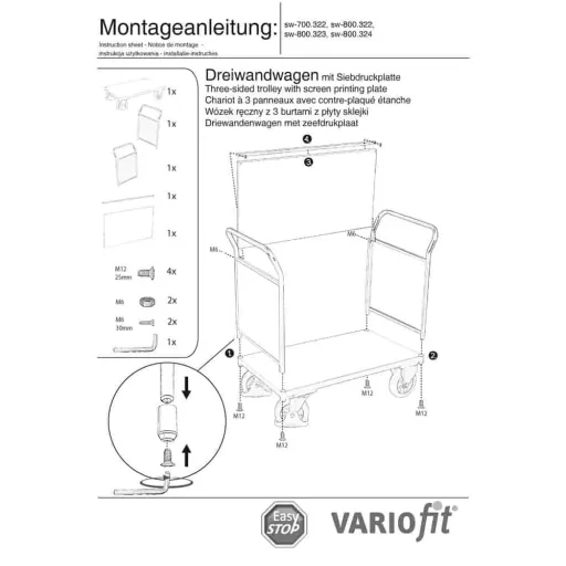 Wózek Platformowy z 3 Ścianami 1000 kg + EasySTOP