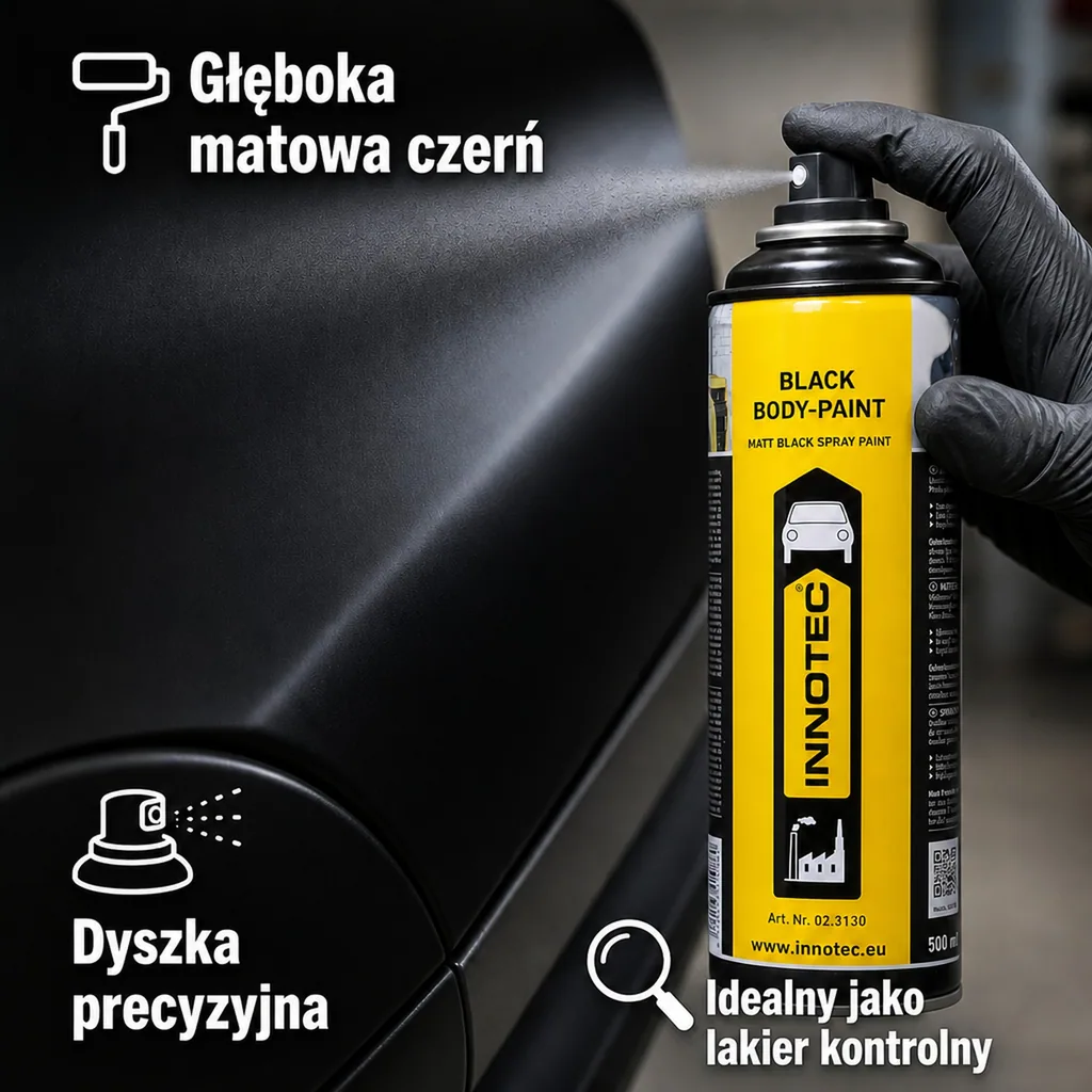 Czarny matowy lakier w sprayu, lakier czarny mat, 500 ml