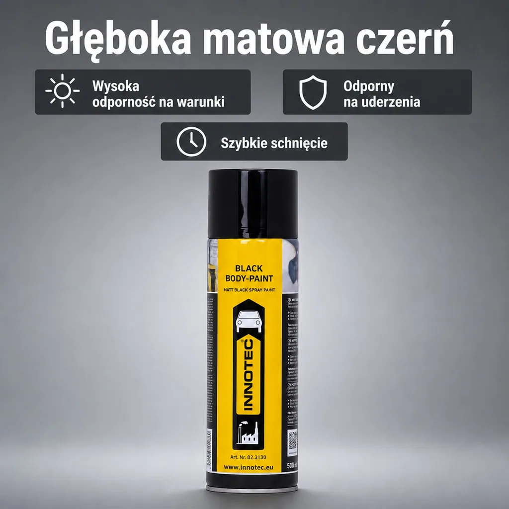 Czarny matowy lakier w sprayu, lakier czarny mat, 500 ml