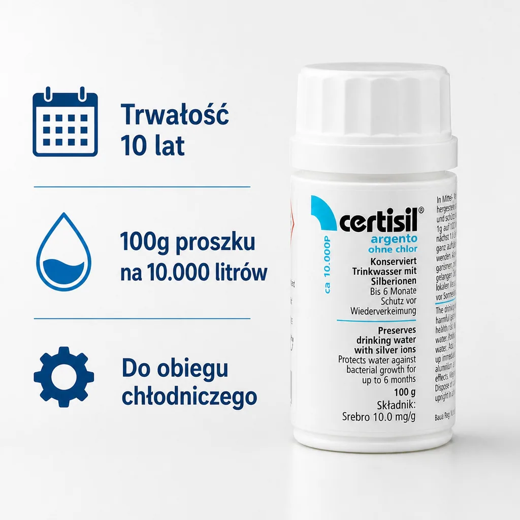 Uzdatnianie wody pitnej, dezynfekcja wody, Certisil argento CA 10.000 P, 100g, proszek bez chloru