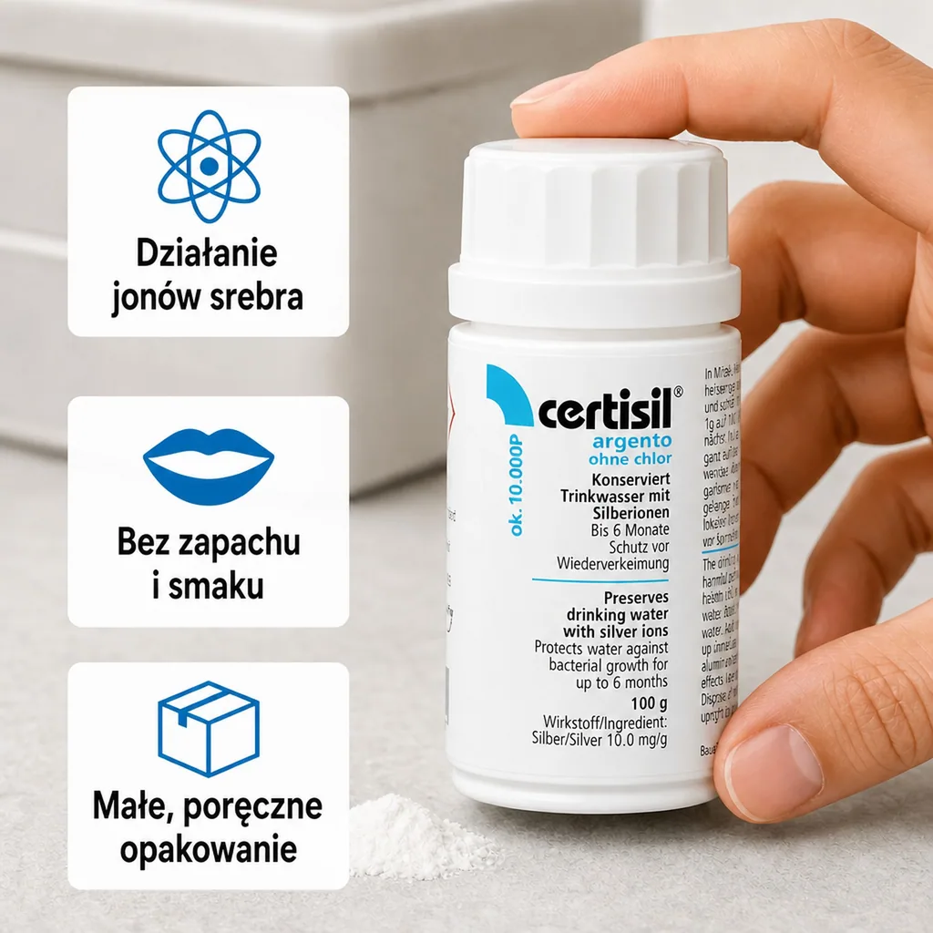 Uzdatnianie wody pitnej, dezynfekcja wody, Certisil argento CA 10.000 P, 100g, proszek bez chloru