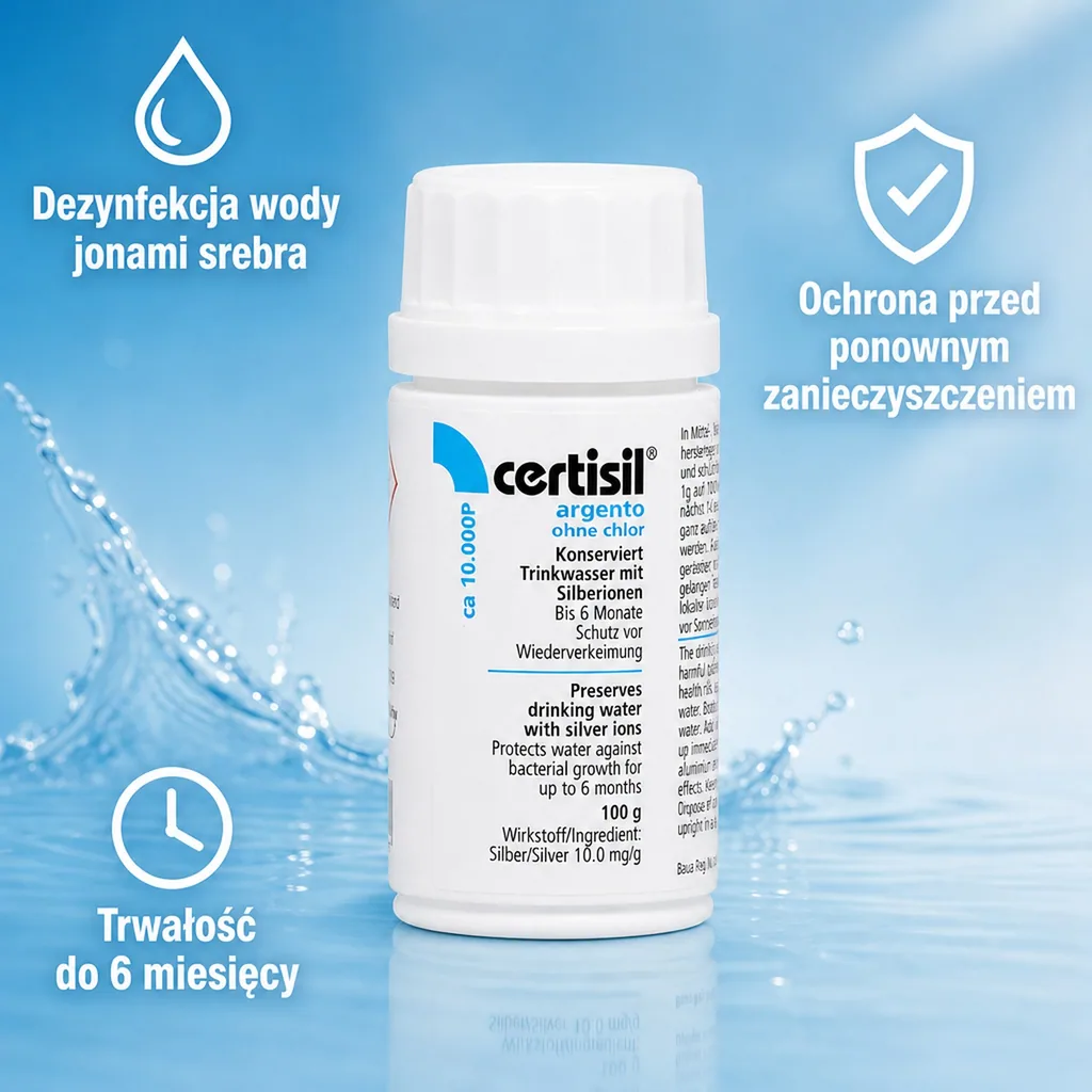 Uzdatnianie wody pitnej, dezynfekcja wody, Certisil argento CA 10.000 P, 100g, proszek bez chloru