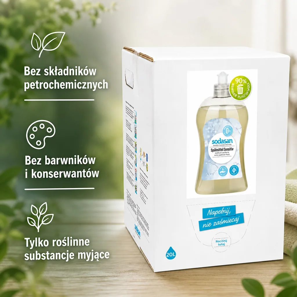 Płyn do naczyń sensitive 20l, płyn do mycia naczyń, delikatny płyn do naczyń bag in box