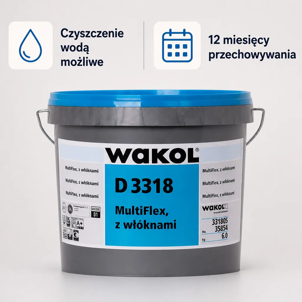 Klej do podłóg, WAKOL D 3318 MultiFlex faserhaltig 6kg, klej elastyczny do podłóg, klej z włóknami
