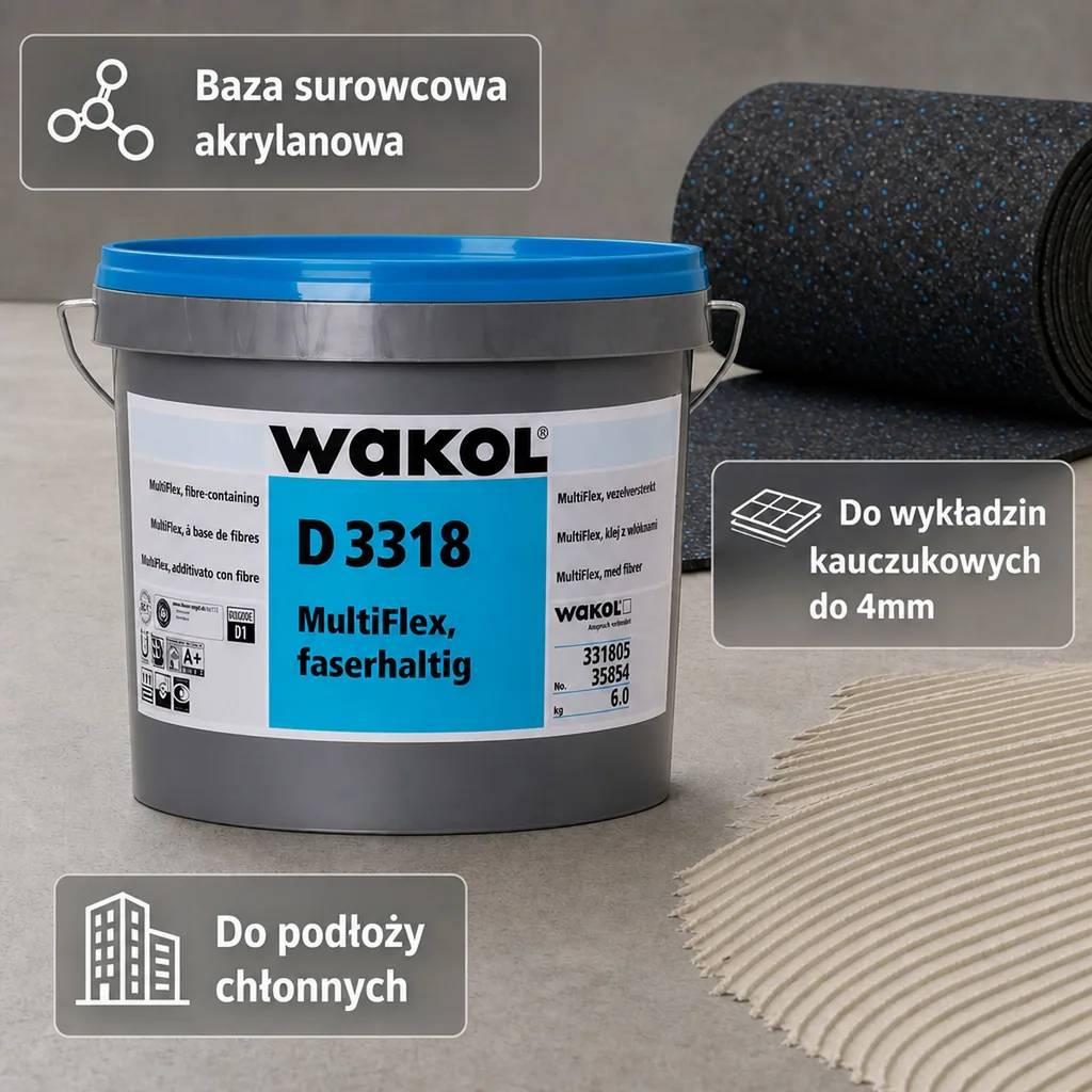 Klej do podłóg, WAKOL D 3318 MultiFlex faserhaltig 6kg, klej elastyczny do podłóg, klej z włóknami