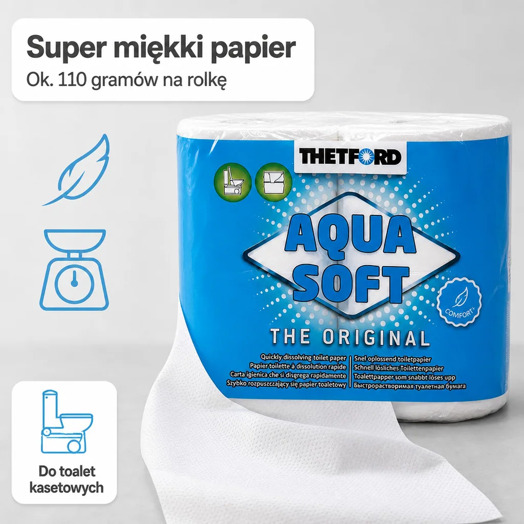 Papier toaletowy, Aqua Soft, 1 Packung = 4 Rollen, papier toaletowy do kampera