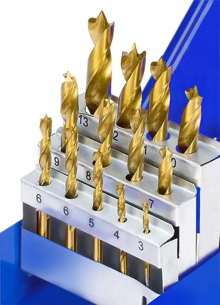 Wood drill set, titanium coated, 13-piece