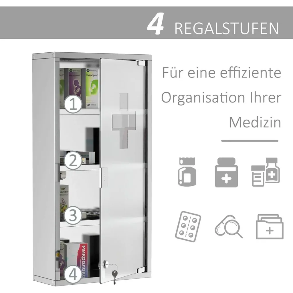 Medicine cabinet with 4 shelves silver