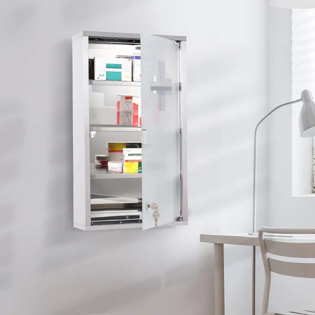 Medicine cabinet with 4 shelves silver