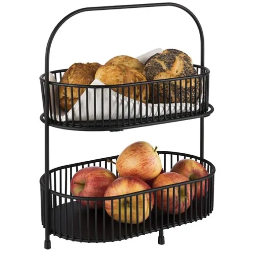 Etagere, 2-tier, "ALL-ROUNDER": metal frame, 2 metal baskets, 2 acacia wood serving boards