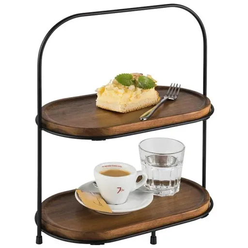 Etagere, 2-tier, "ALL-ROUNDER": metal frame, 2 metal baskets, 2 acacia wood serving boards