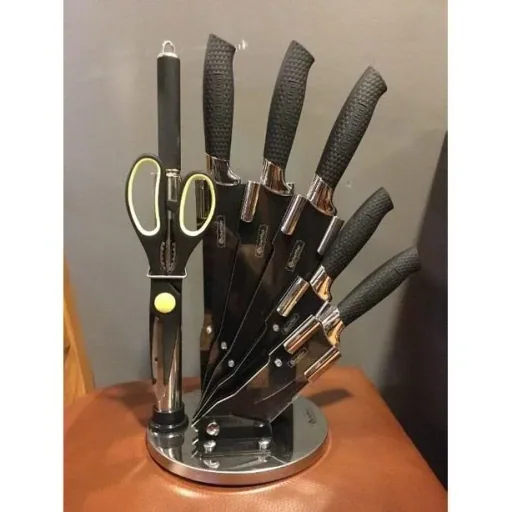 RL-BLK8W - 8-piece knife set with non-stick coating - incl. stand - Black