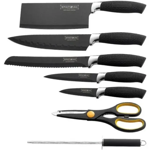 RL-BLK8W - 8-piece knife set with non-stick coating - incl. stand - Black