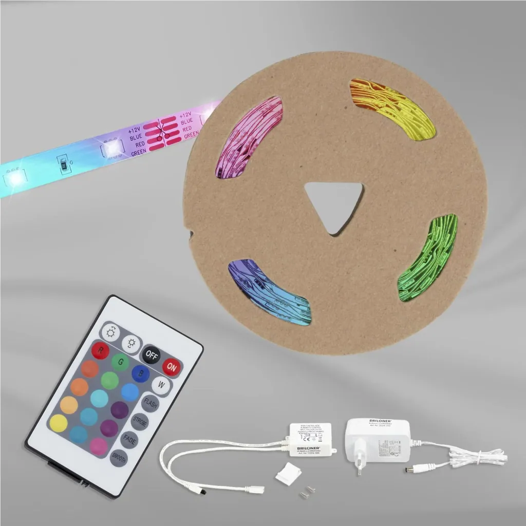 RGB LED strip, 10m, power supply 24V, 1A, dimmable, self-adhesive