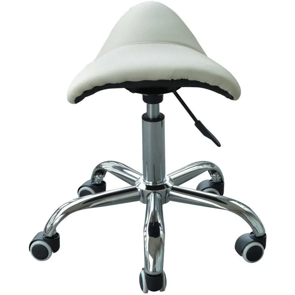 Saddle stool - rolling stool padded height adjustable beige