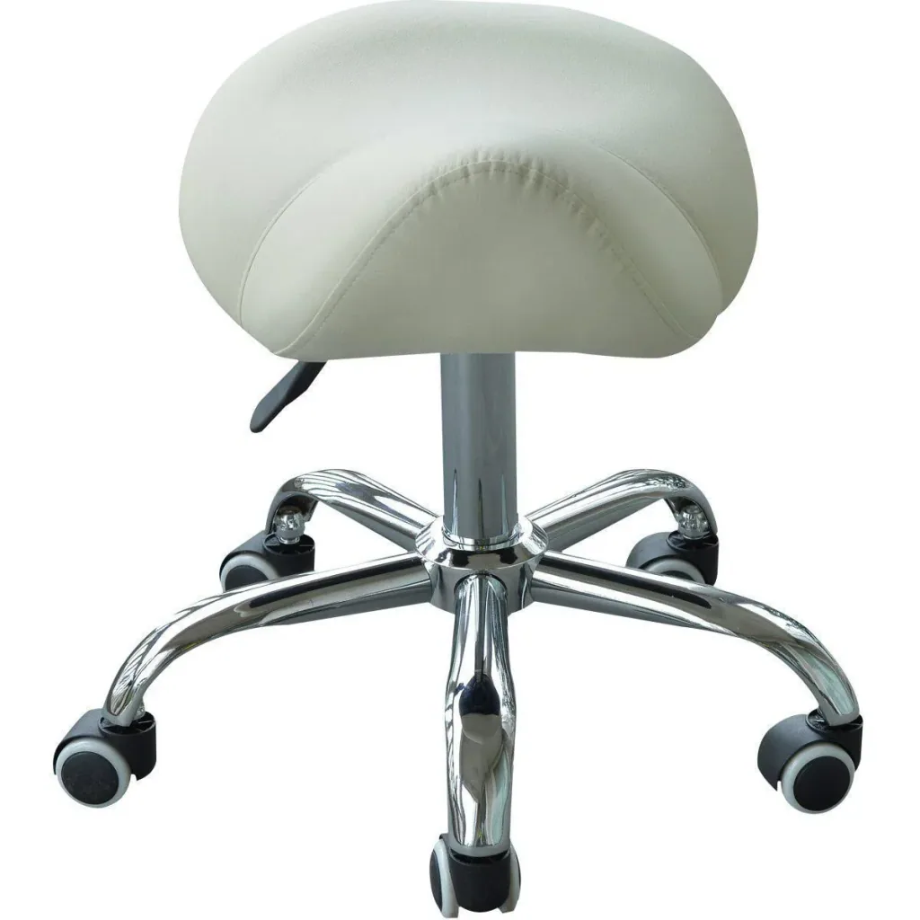 Saddle stool - rolling stool padded height adjustable beige