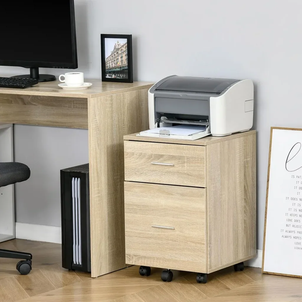 Office container with 2 drawers, hanging filing cabinet, office cabinet, storage of files, chipboard, natural 39.5 x