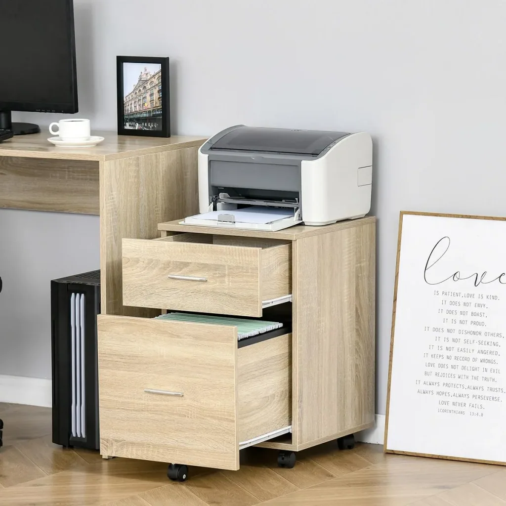 Office container with 2 drawers, hanging filing cabinet, office cabinet, storage of files, chipboard, natural 39.5 x