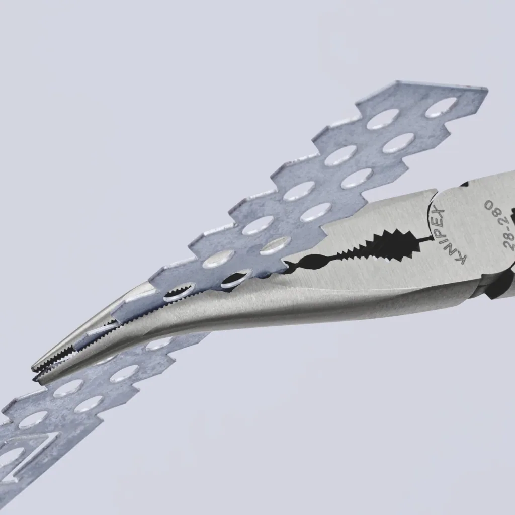 Mounting pliers with cross profiles, plastic coated, black atramentized, polished, flat-round jaws, 280 mm