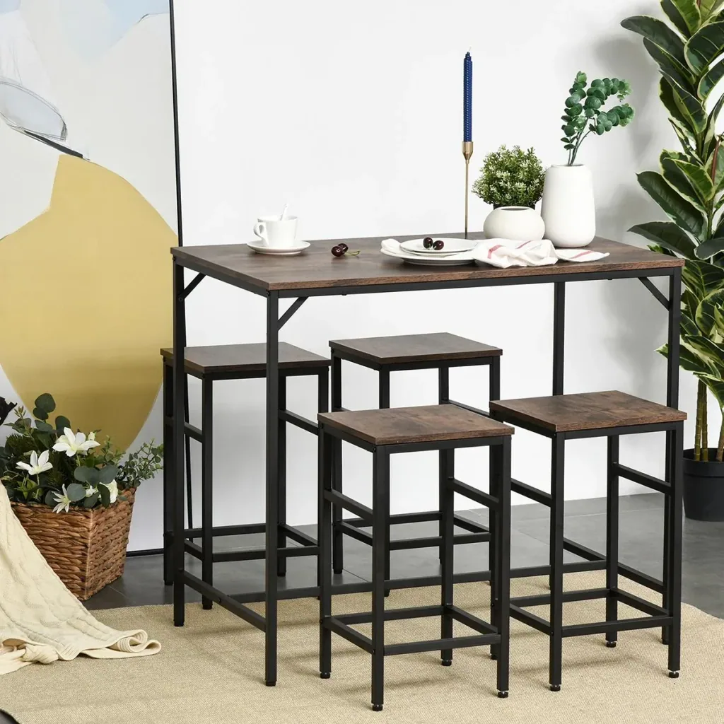 Bar table set high table with 4 bar stools 5-piece table set kitchen counter chipboard steel rustic brown+black 100 x