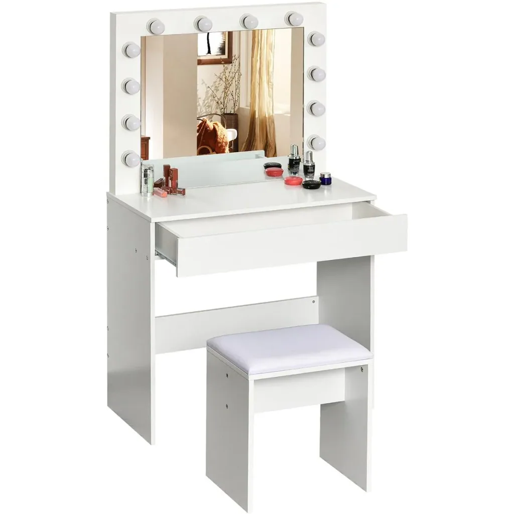 Dressing table with stool and LED lighting