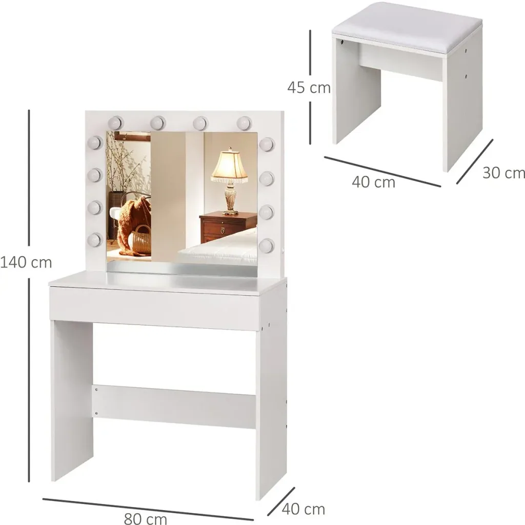 Dressing table with stool and LED lighting