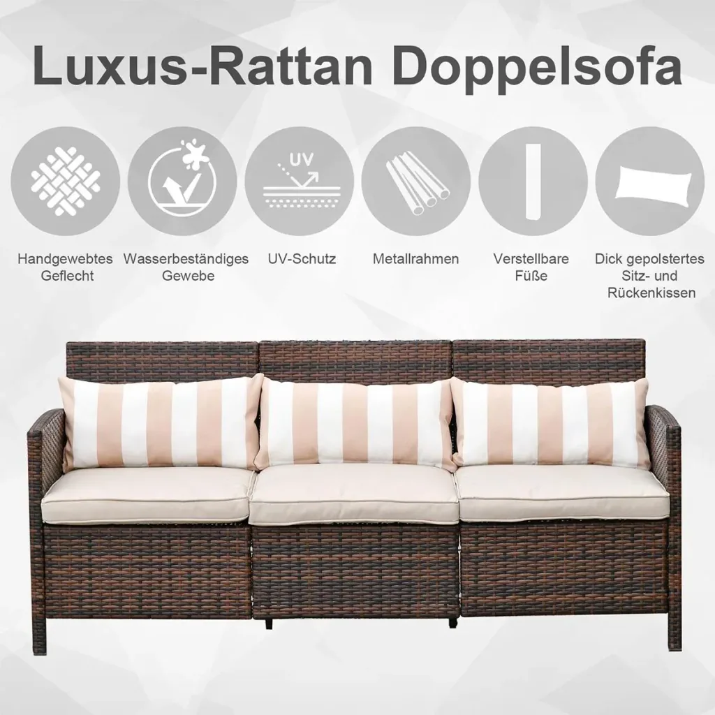 Rattan lounge sofa as a 3-seater brown/grey