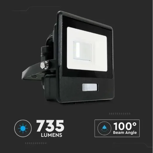 VT-128S LED Floodlight with Sensor - 20 W - 1510 Lm - 6500K - Black