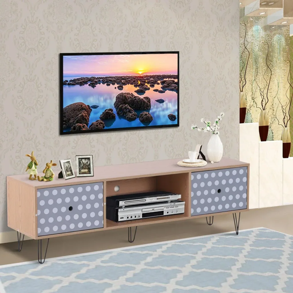 TV table TV cabinet TV board lowboard retro style with dot pattern wood 140 x 40 x 44.5 cm