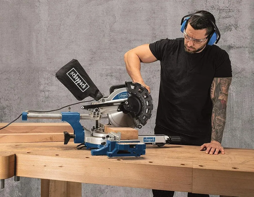 HM254 Double Miter Saw - 2000W | 255mm | Laser, LED, and Rotating Table | 2 Blades