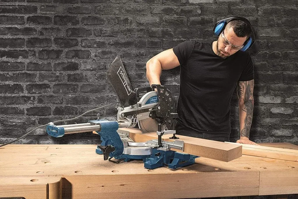 HM254 Double Miter Saw - 2000W | 255mm | Laser, LED, and Rotating Table | 2 Blades