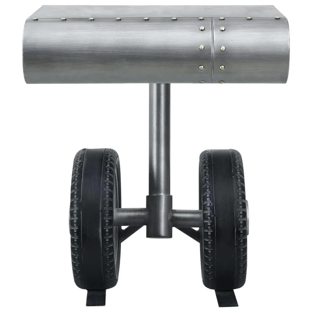 Side table with wheel design 53x40x60 cm iron silver-black