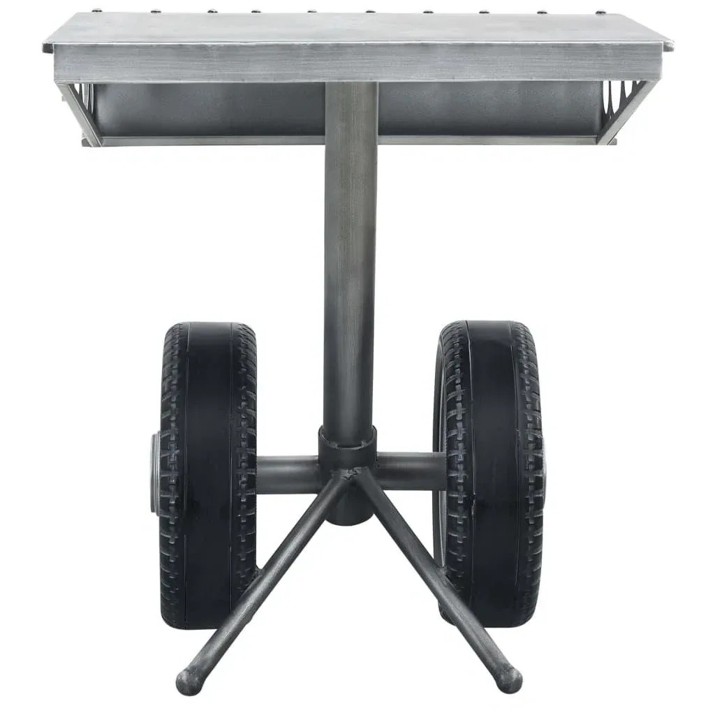 Side table with wheel design 53x40x60 cm iron silver-black