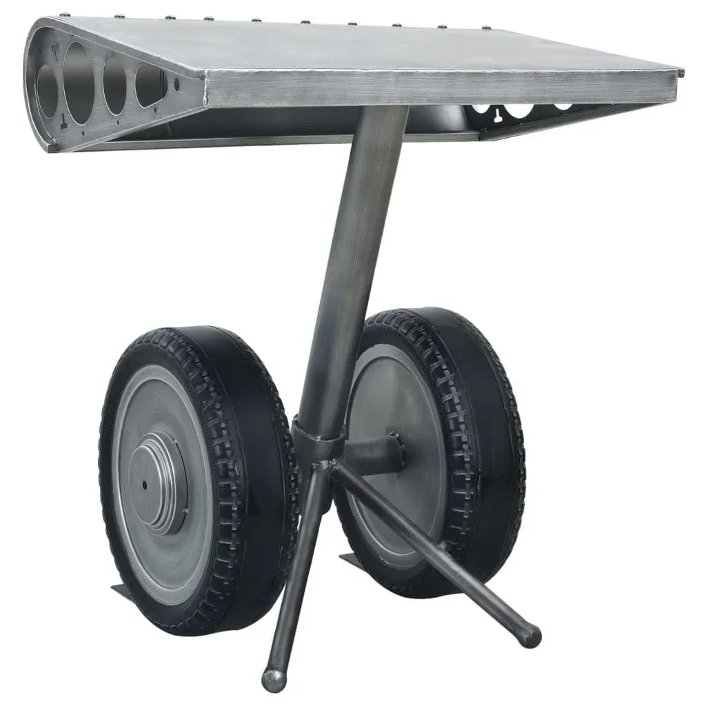 Side table with wheel design 53x40x60 cm iron silver-black
