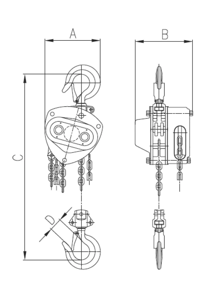 Spur gear hoist Pullmaster-II 10.0, load capacity 10,000 kg, 4-fall, stroke 3.0 m, operating length 2.5 m