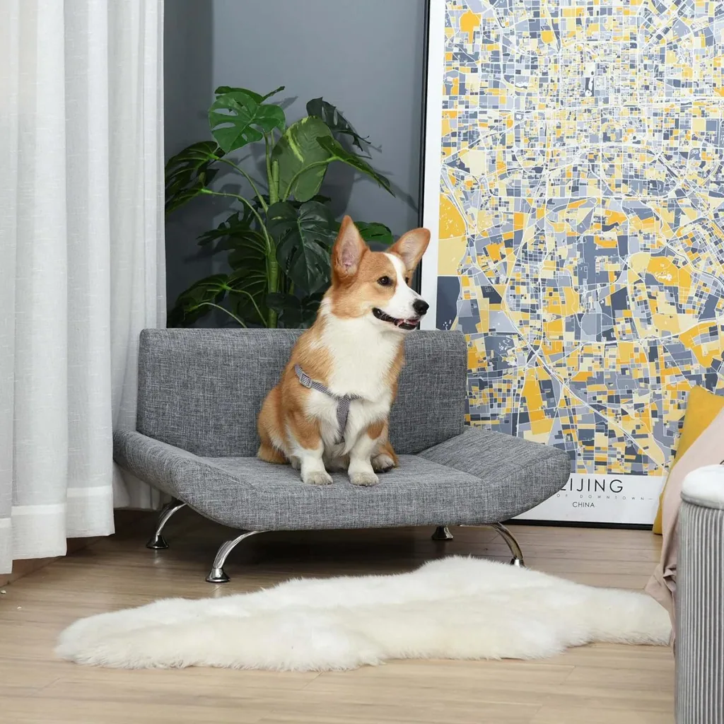Pet sofa dog sofa dog bed for cats dogs with thick foam softness modern design gray 84 x 56 x 46 cm
