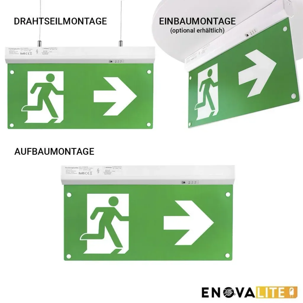 LED escape route light 4in1, emergency exit with emergency power unit with TEST function has 4 mounting options